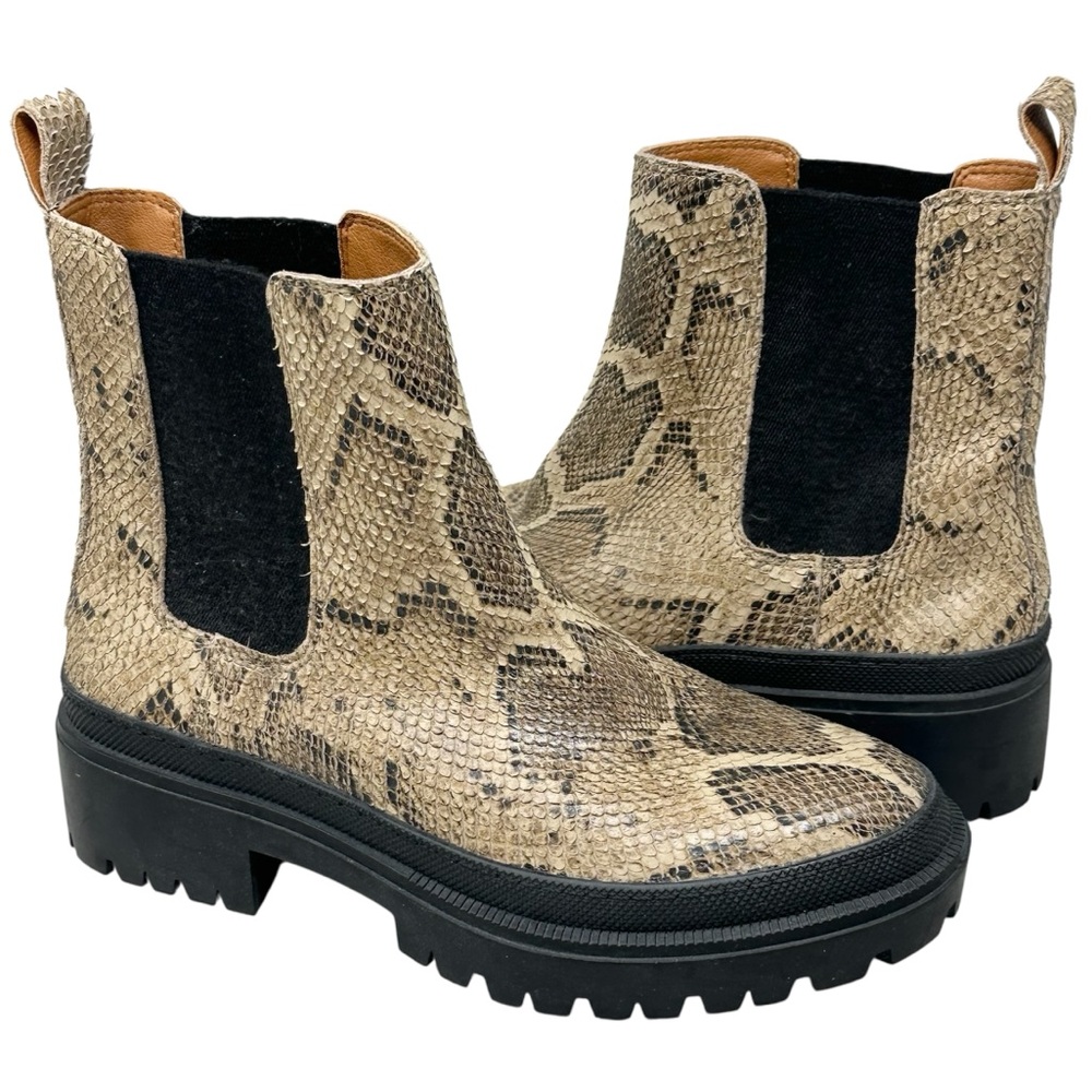 NEW LUCKY BRAND Ellerey Snakeskin Print Lug Leather Bootie Boot 7